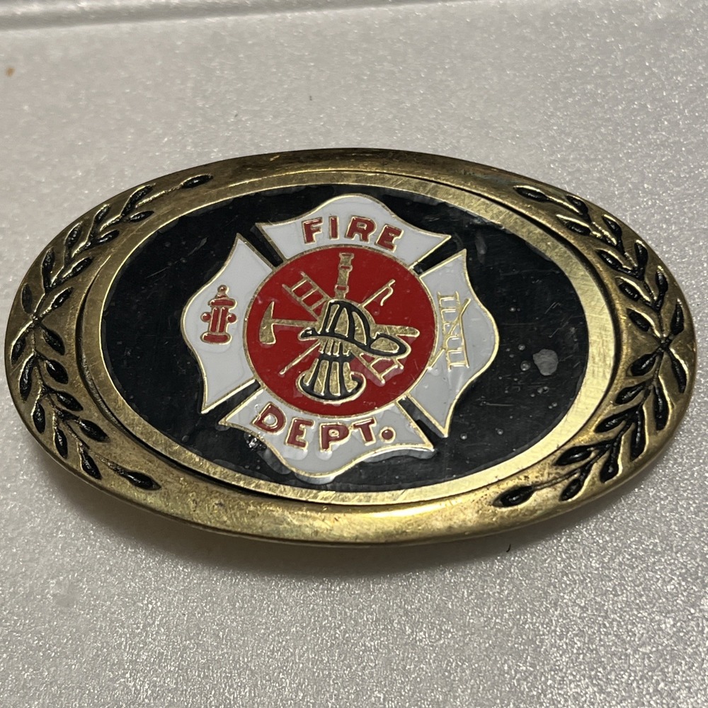 Vintage FIREMAN Fire Department solid brass Heritage belt buckle Amino NOS